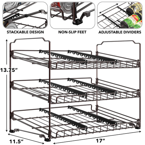 Simple Houseware forward-rolling shelves enable easy FIFO access.