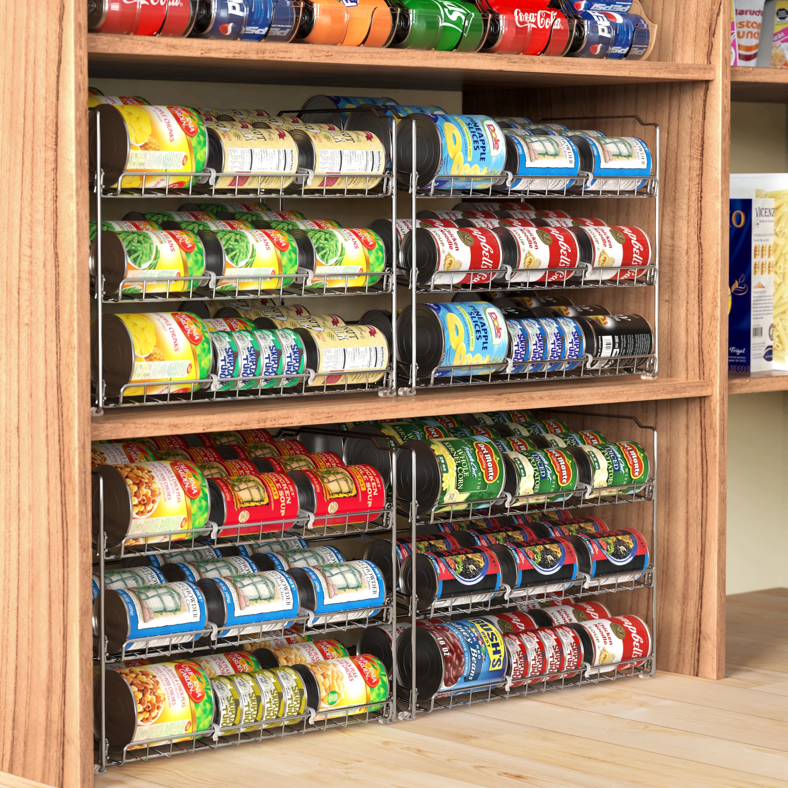 Simple Houseware can organizer rack side view highlights compact footprint for space-saving storage.