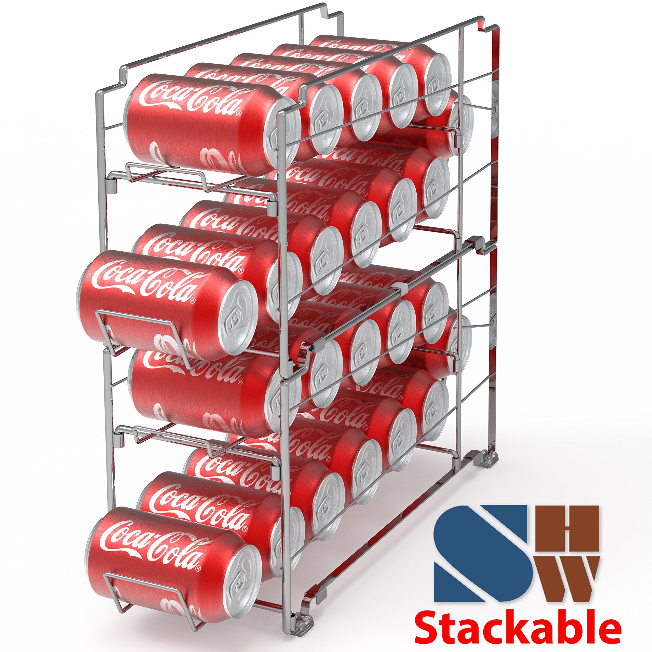 Simple Houseware 12-can capacity rack keeps beverages neatly visible.