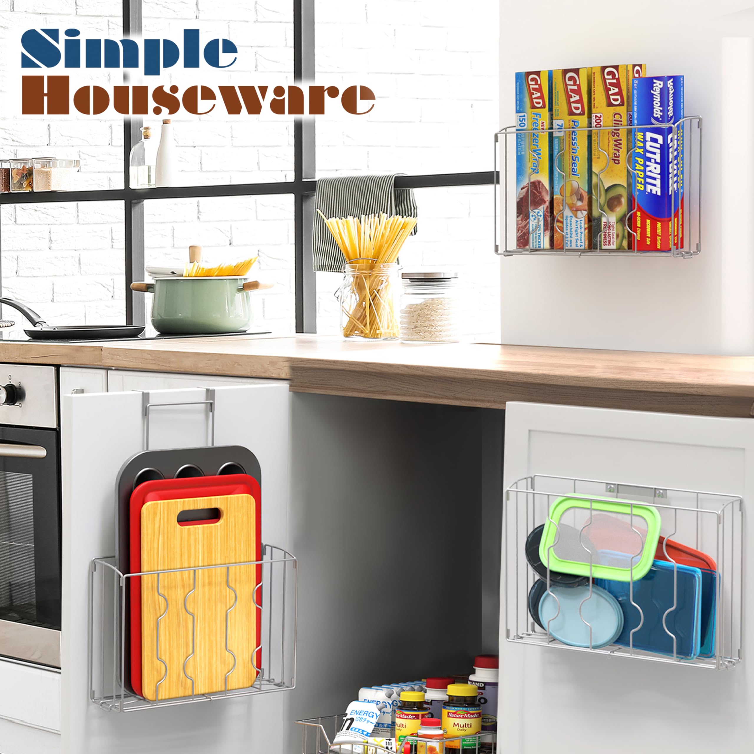 Simple Houseware ultra-thin 1-inch hook protects cabinet surfaces.