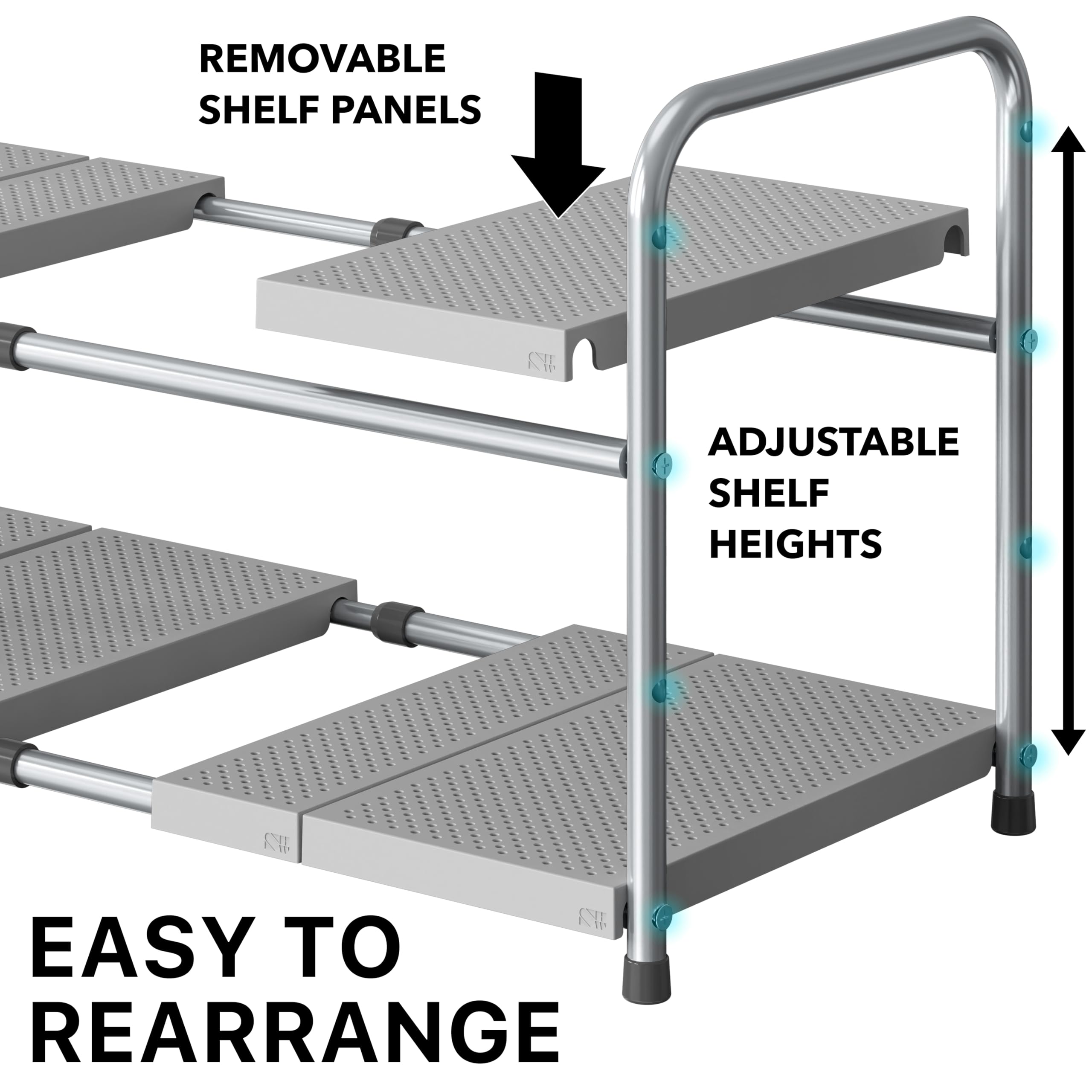 Simple Houseware perforated shelves provide a water-resistant surface for items.