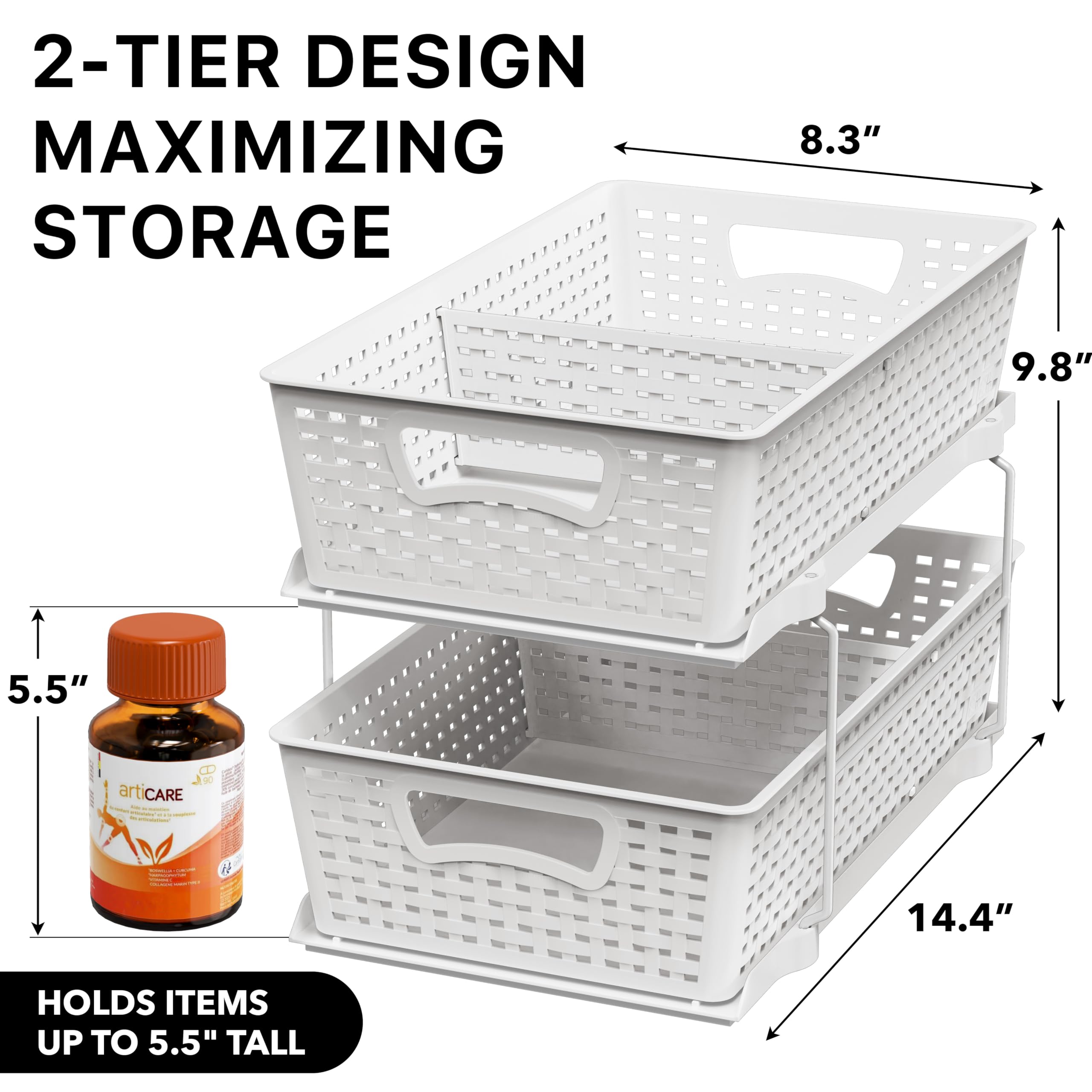 Simple Houseware under-sink storage unit with sliding drawer for toiletries.