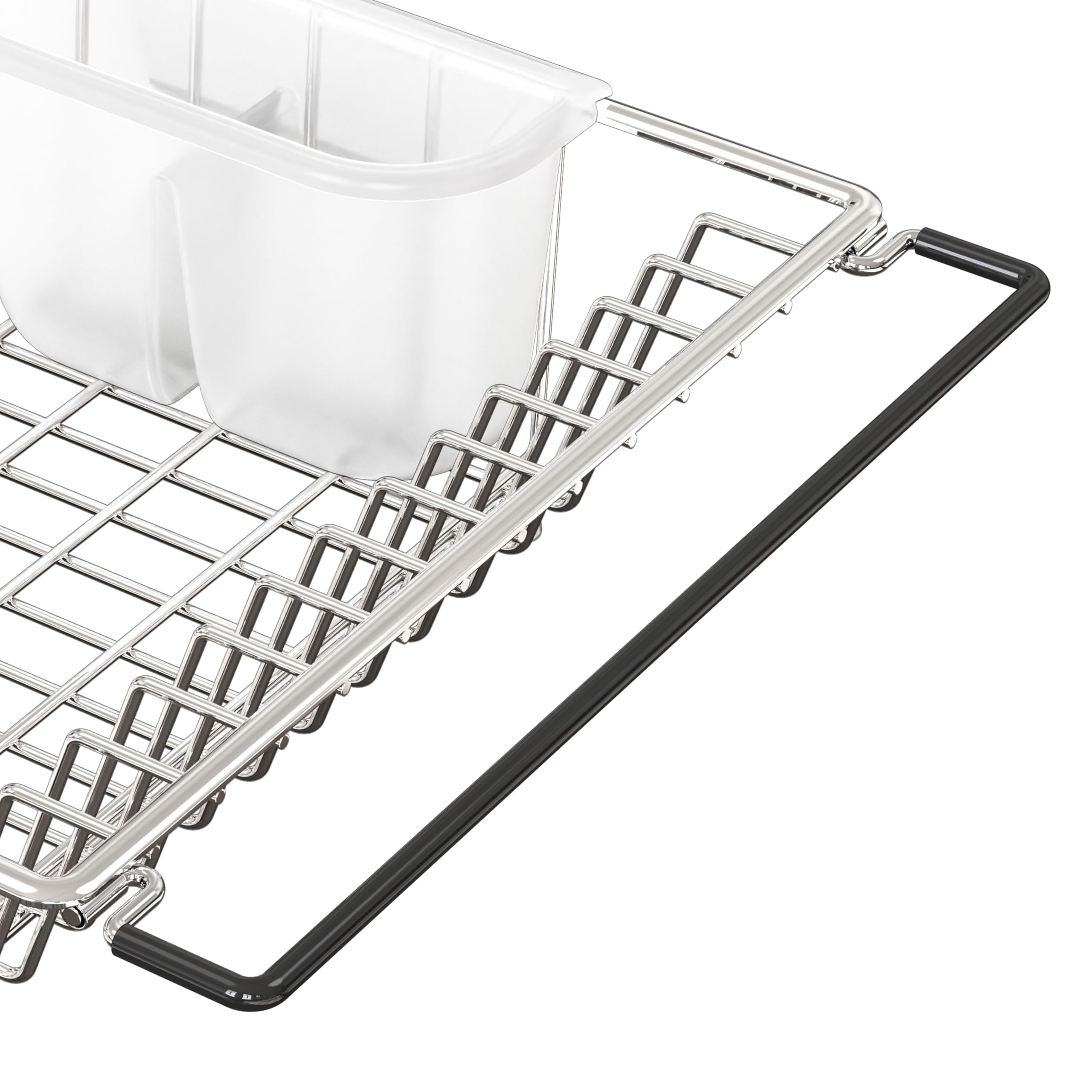 Two-compartment utensil holder keeps utensils within reach while drying.