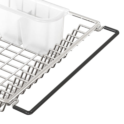 Two-compartment utensil holder keeps utensils within reach while drying.