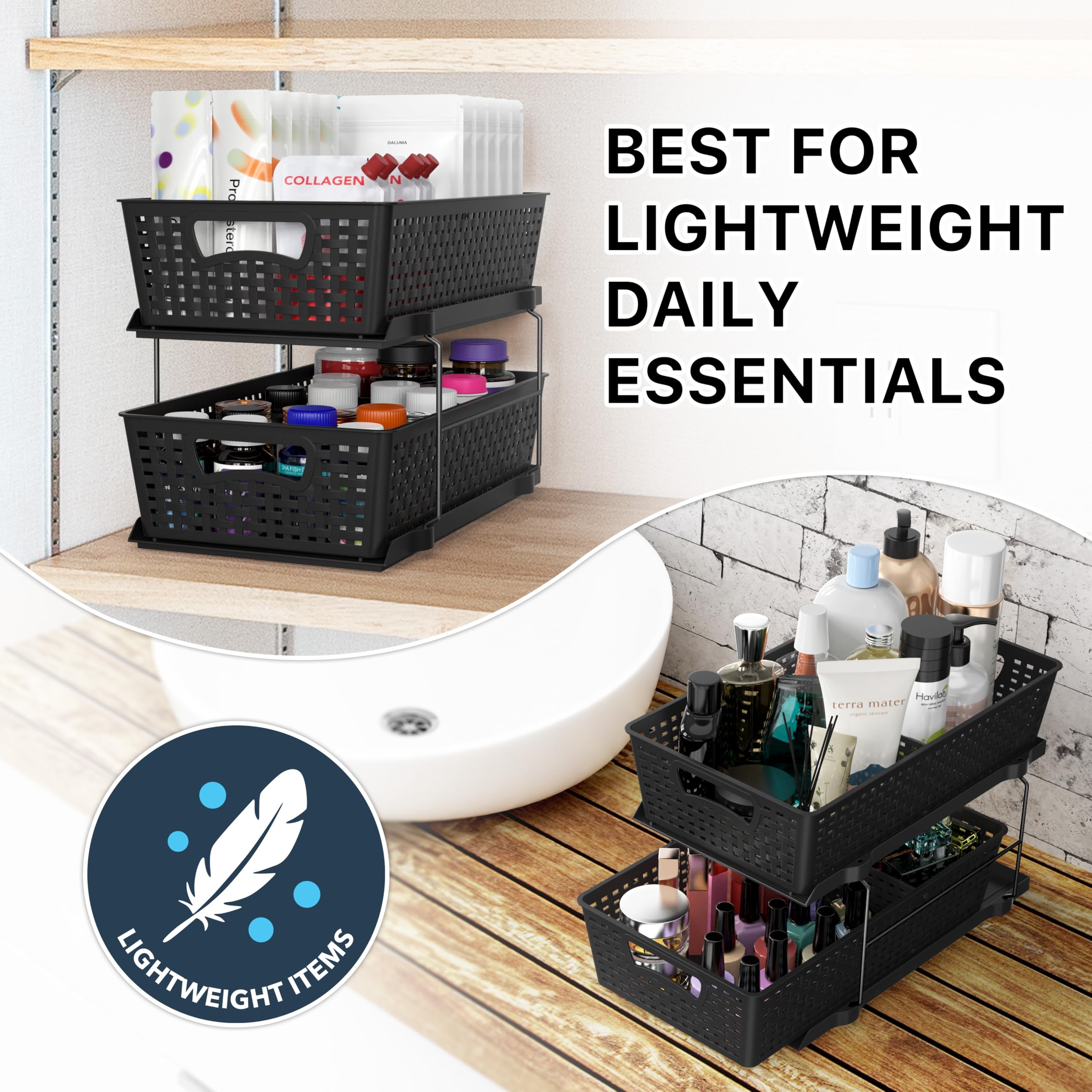 Simple Houseware versatile fit under sinks, inside cabinets, and on countertops.