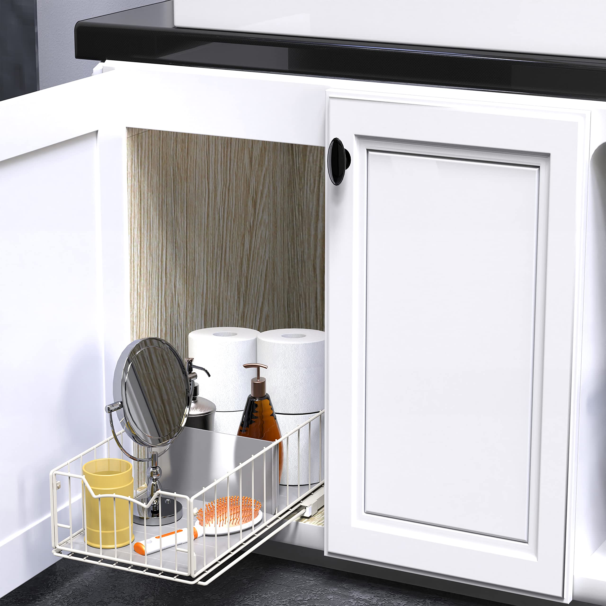 Simple Houseware wheel system, pull-out basket for under-sink storage.