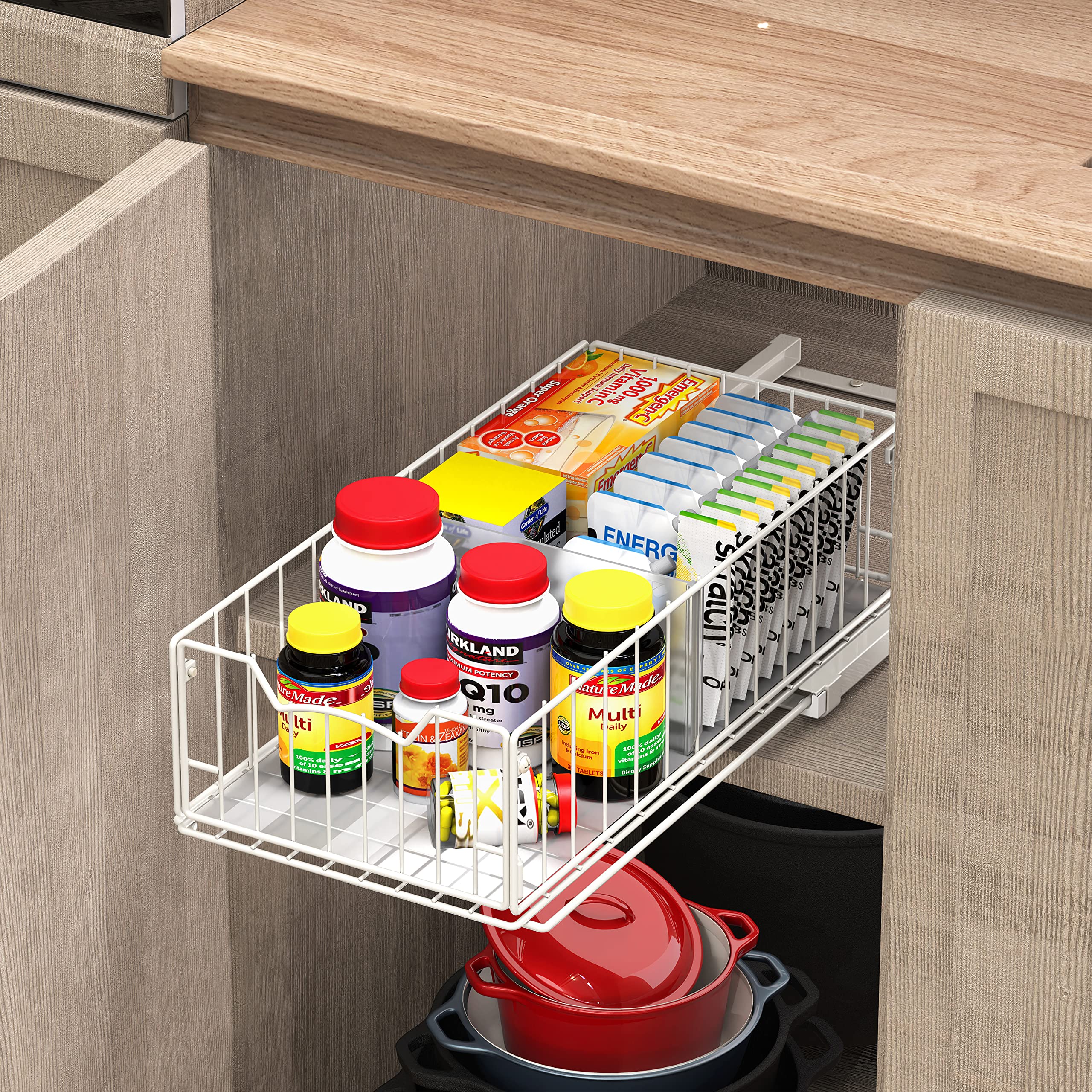 Simple Houseware white finish complements kitchen or bathroom cabinetry.