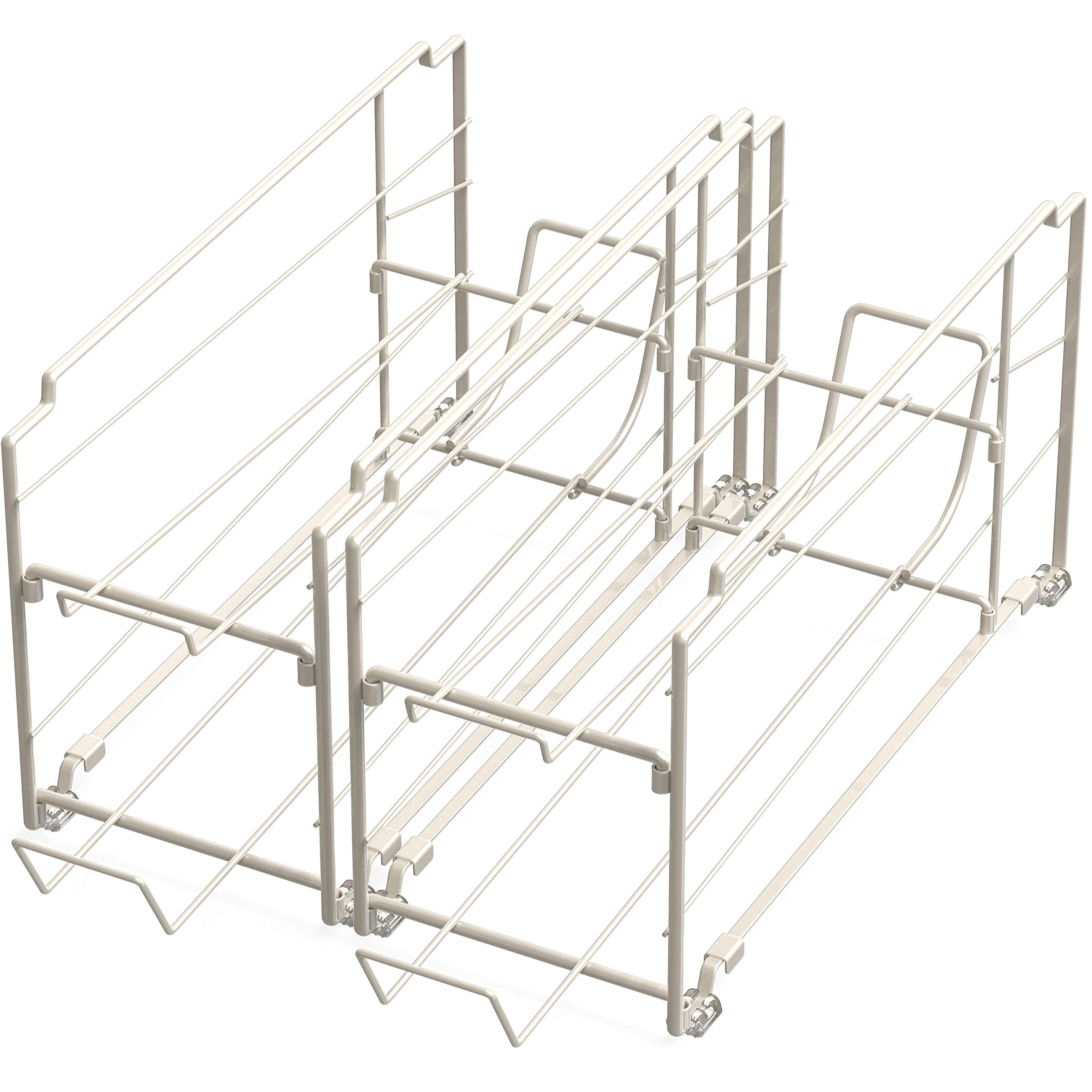 Simple Houseware white metal frame provides sturdy can storage in small spaces.