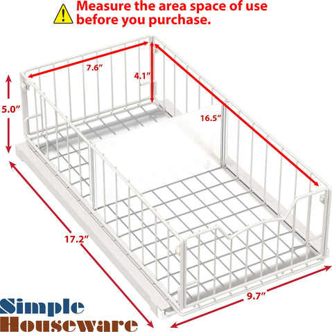 Simple Houseware white pull-out basket sliding, smooth wheel system for organized kitchen storage.