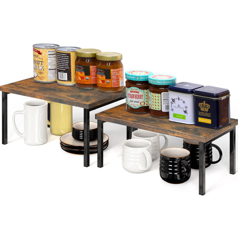 Simple Houseware wooden top expandable stackable shelf for bottles and jars.