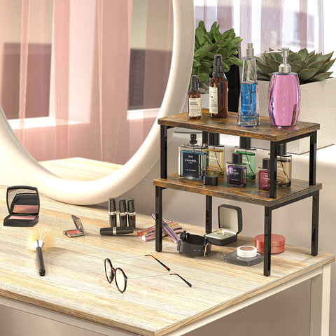 Simple Houseware wooden top expandable stackable shelf showcasing both shelves.