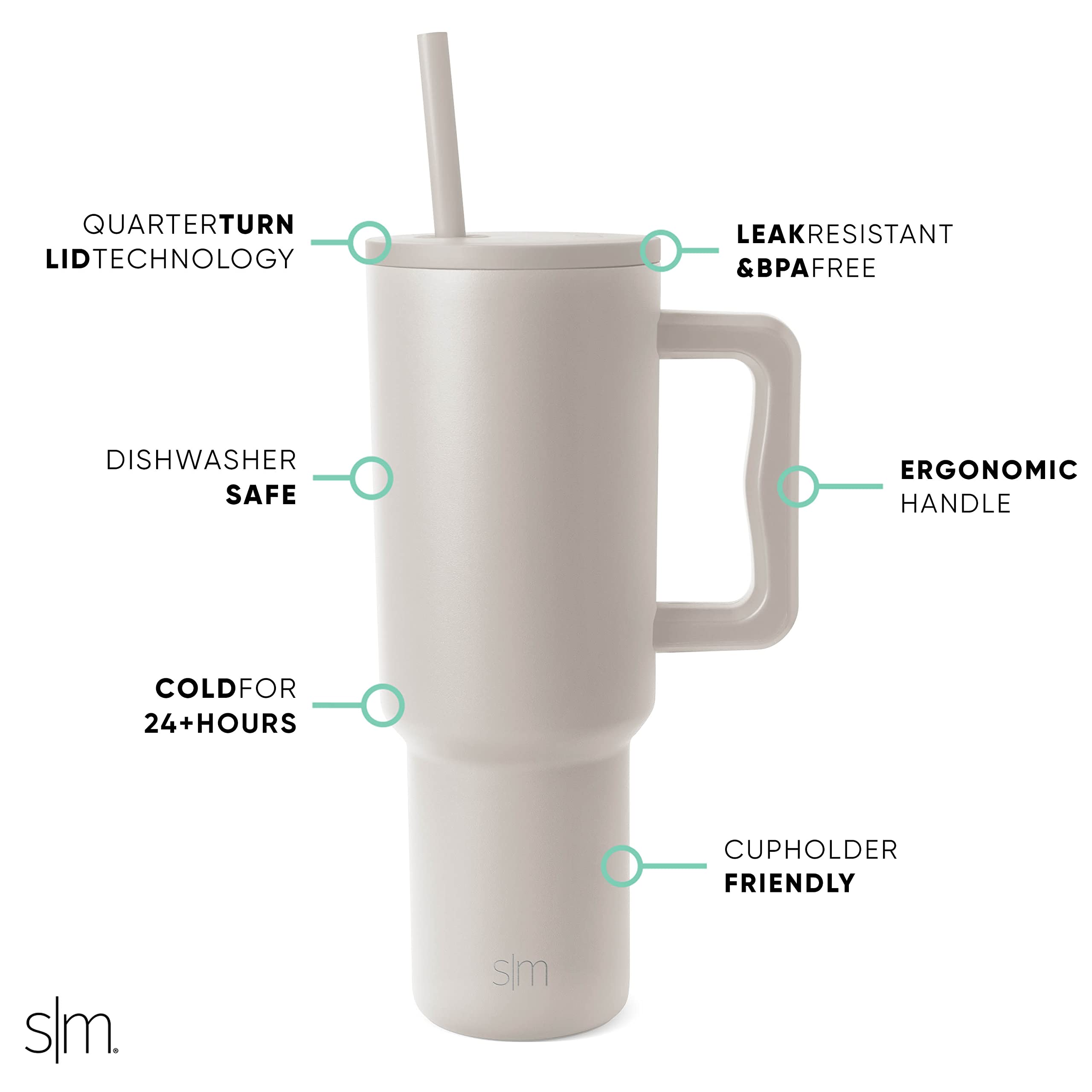 Simple Modern Trek tumbler side view with straw lid, versatile straw placement.