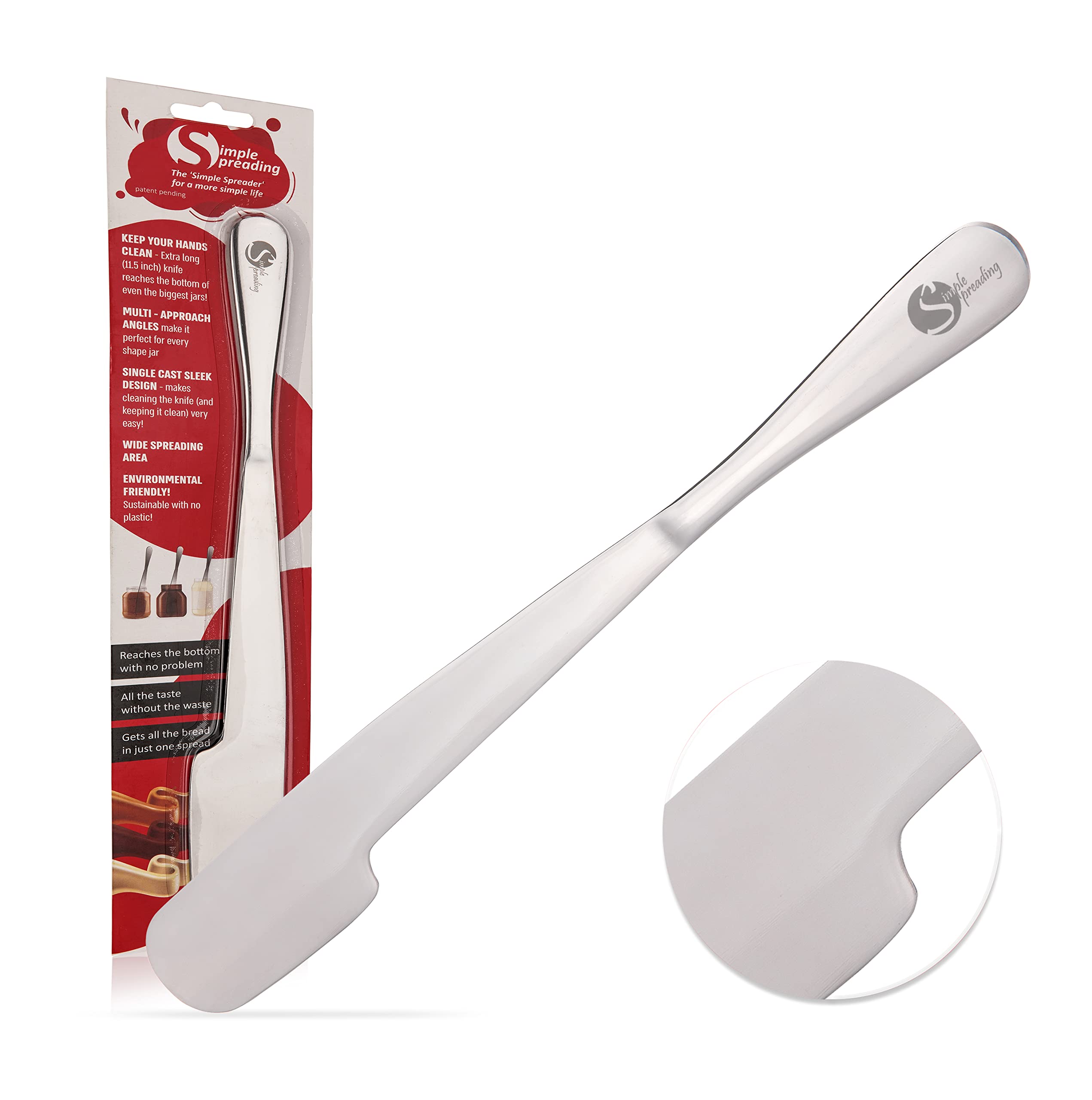 Simple preading spreader knife reaching bottom of jar for clean scraping