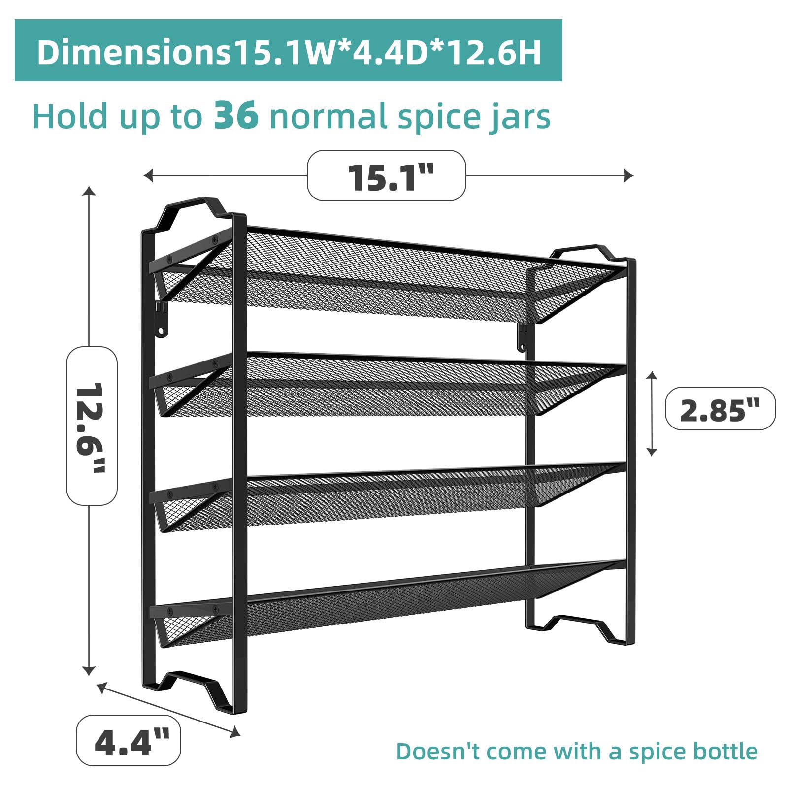 Simple Trending 2-Pack 4-Tier Spice Rack side view demonstrates grid shelves for stability