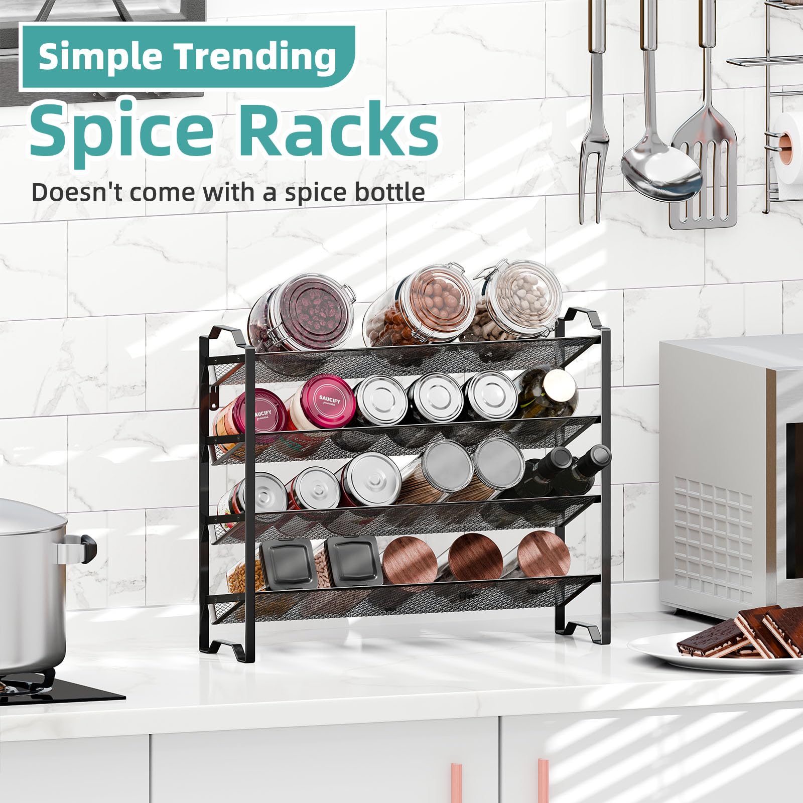 Simple Trending 2-Pack 4-Tier Spice Rack stacked configuration saves space