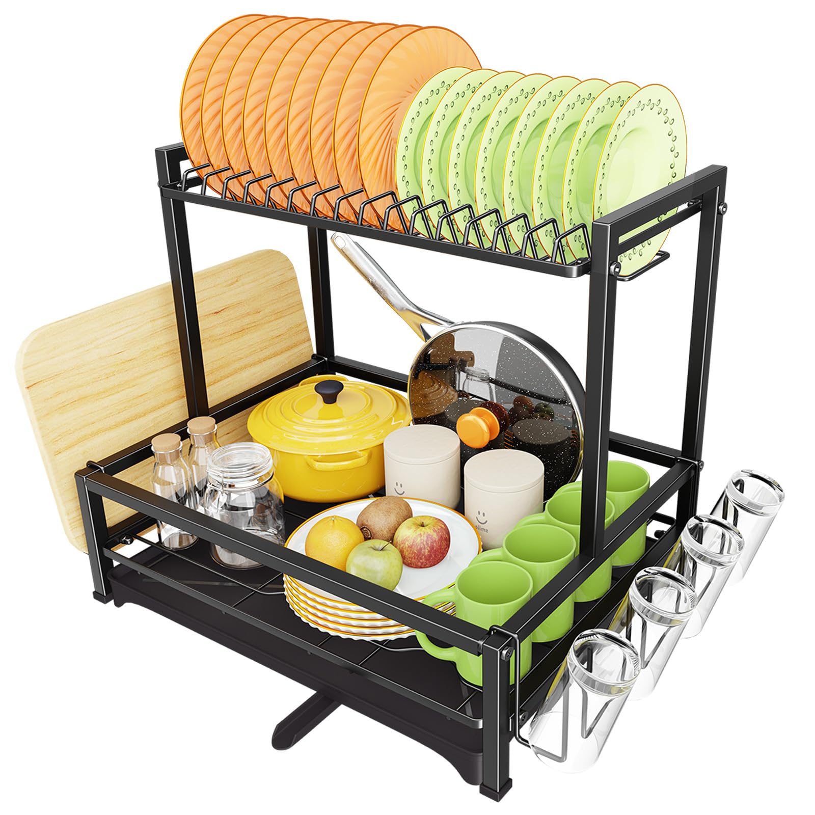 Simple Trending 2-tier dish rack front view with spacious plate storage