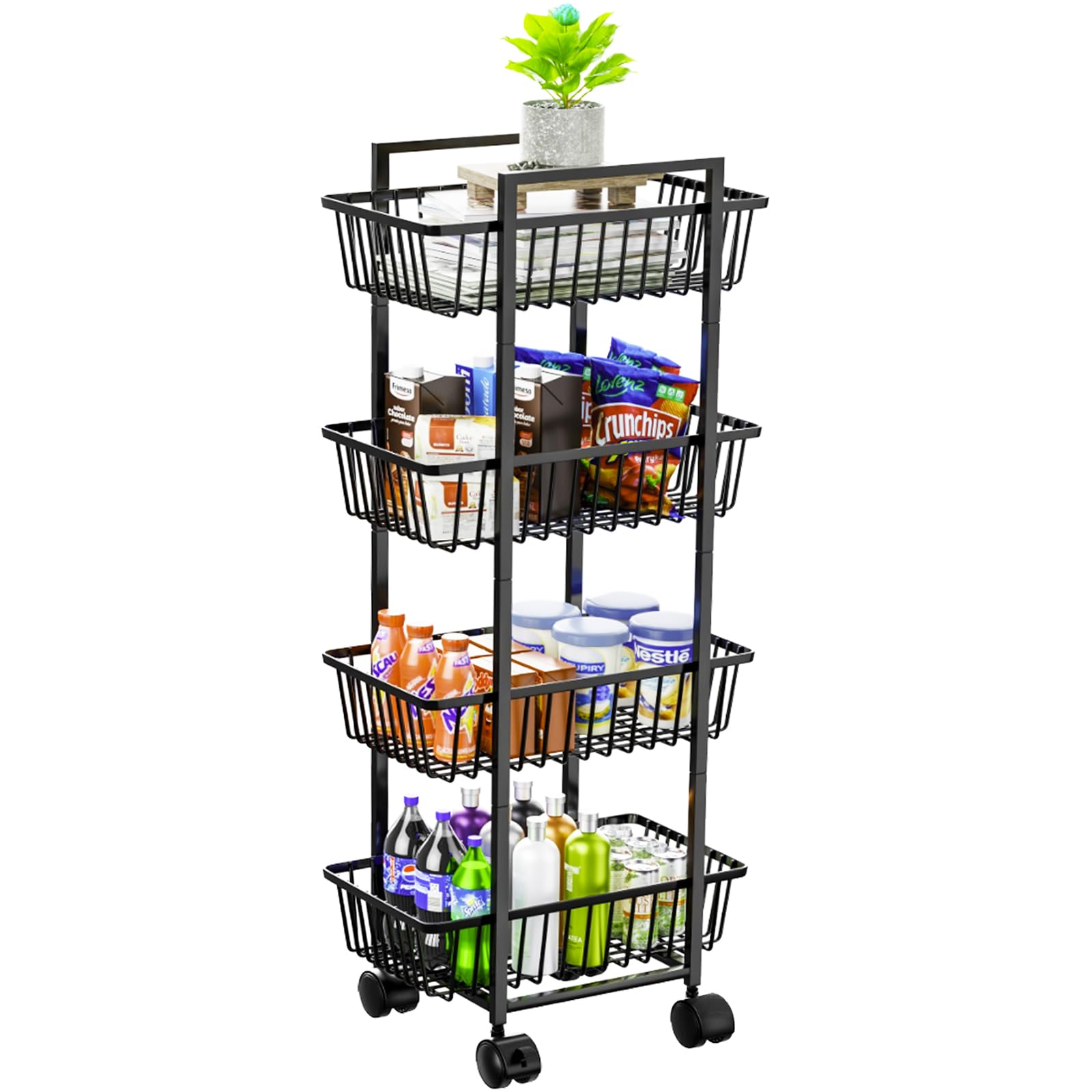 Simple Trending 4-tier rolling basket front view highlights ample fruit storage.