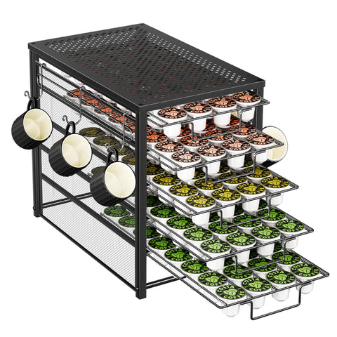 Simple Trending 5-tier coffee pod holder front view for organized K-cup storage.