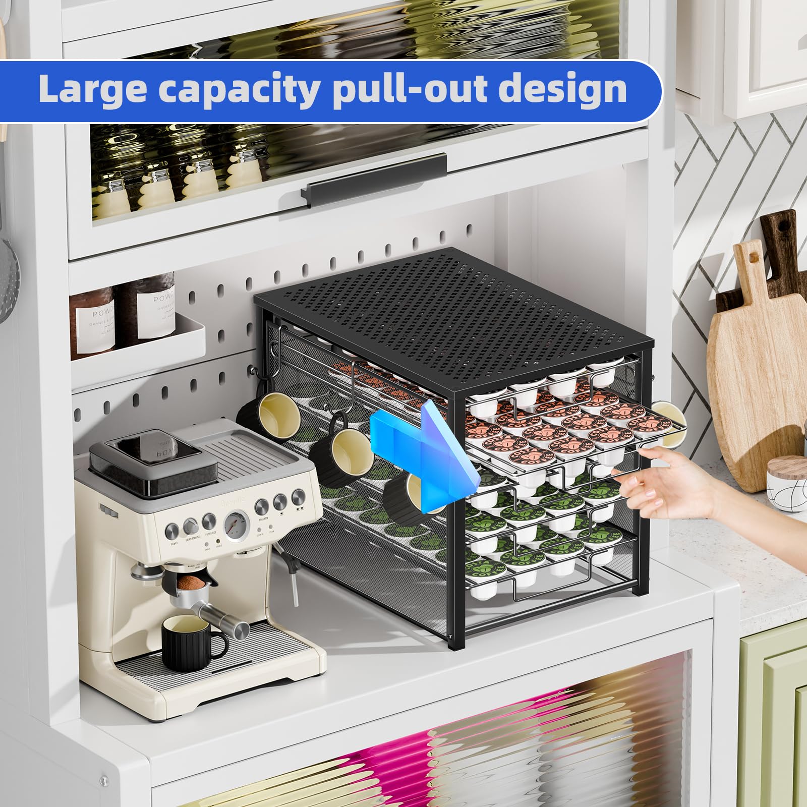 Simple Trending drawer displaying capacity up to 160 pods for busy mornings.