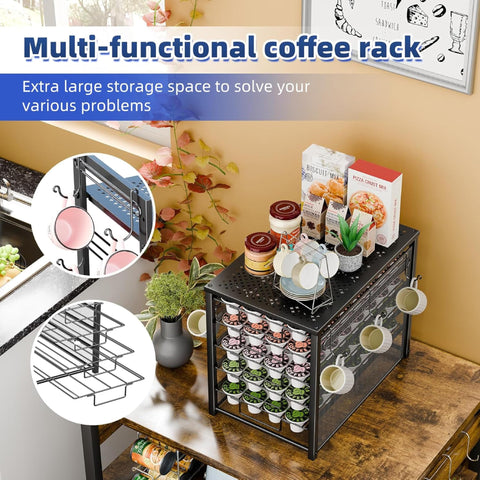 Simple Trending pod organizer side view with mug hooks for quick cup storage.