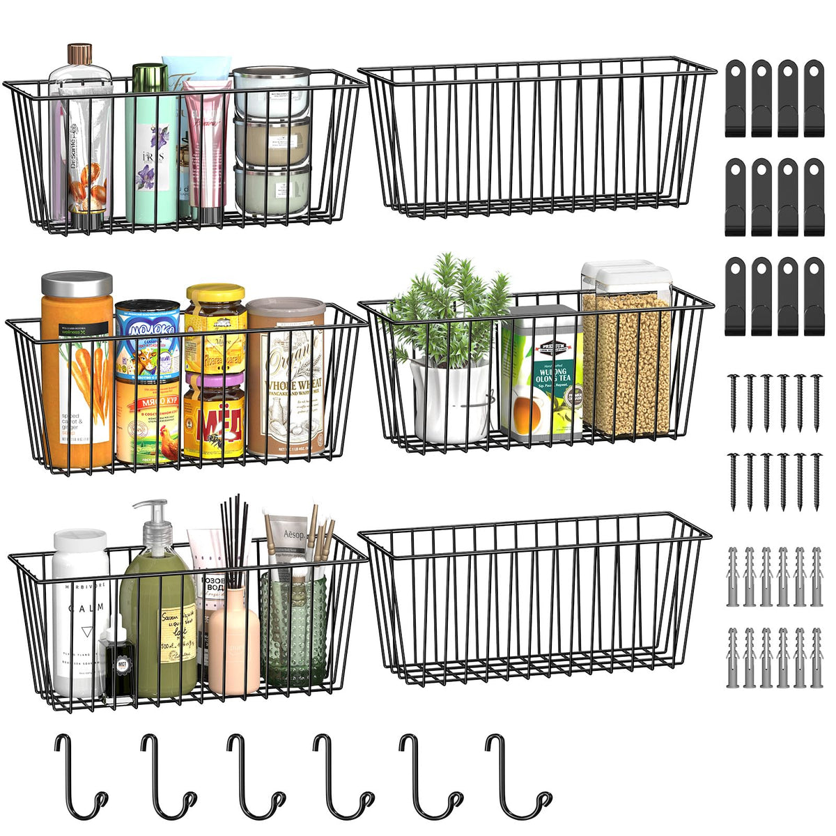 Simple Trending 6-pack wall baskets assembly view for organized storage.