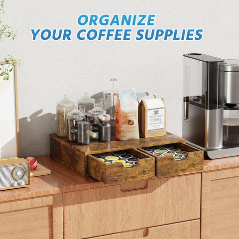 Simple Trending coffee maker stand with organized pod storage underneath.