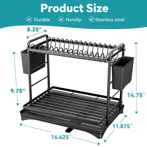 Simple Trending dish drying rack with side cutlery holder for organized utensils drying.