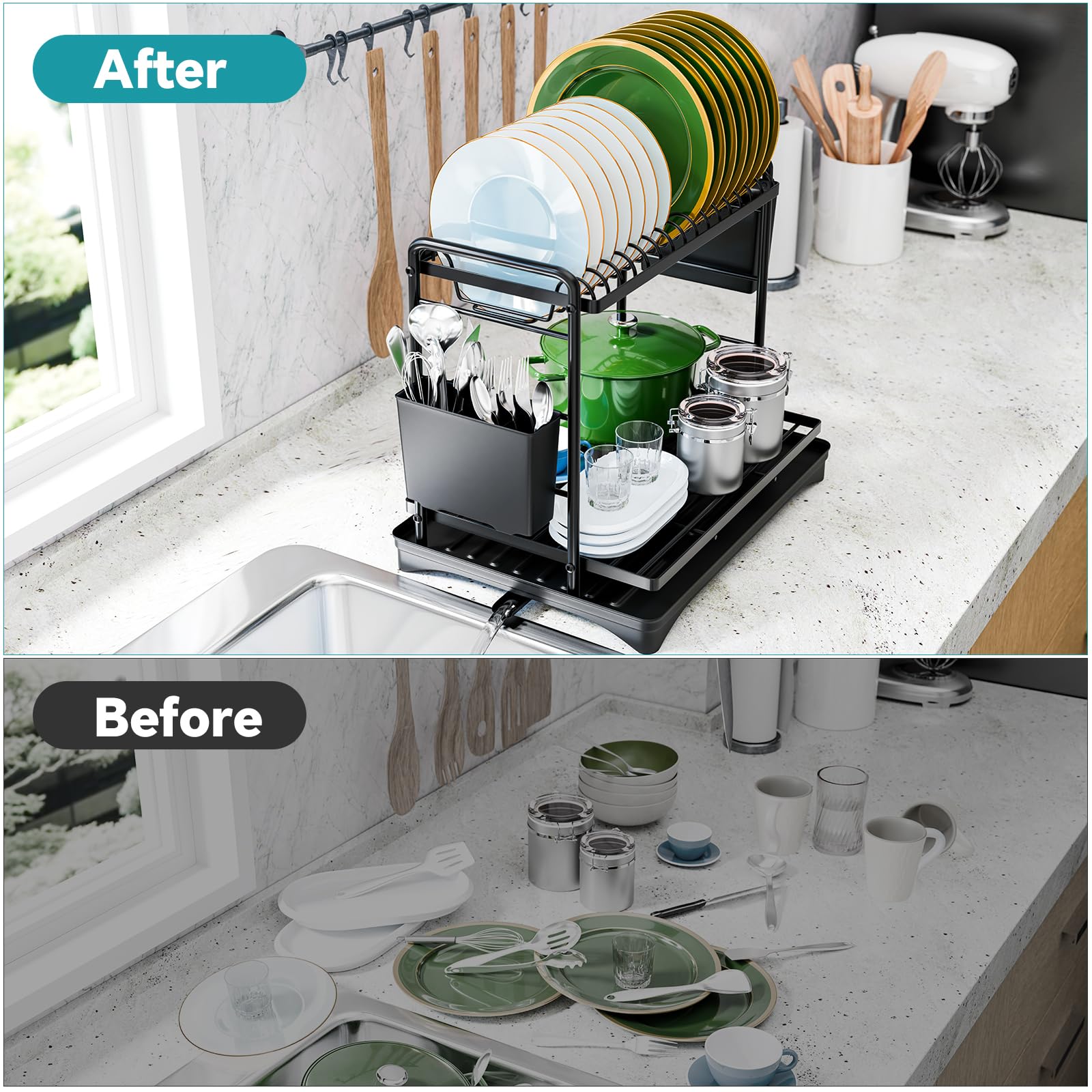 Simple Trending dish drying rack removable cutlery rack for easy cleaning.