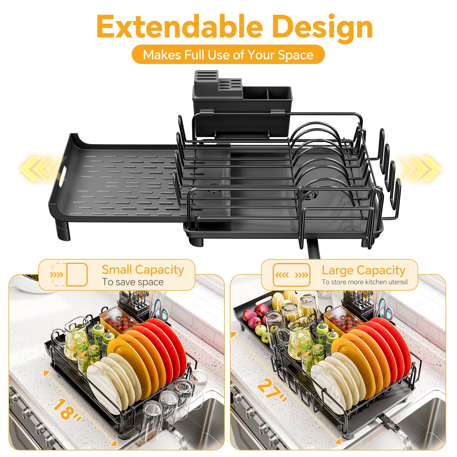 Simple Trending dish drying rack uses rust-resistant coating and rubber feet for stability