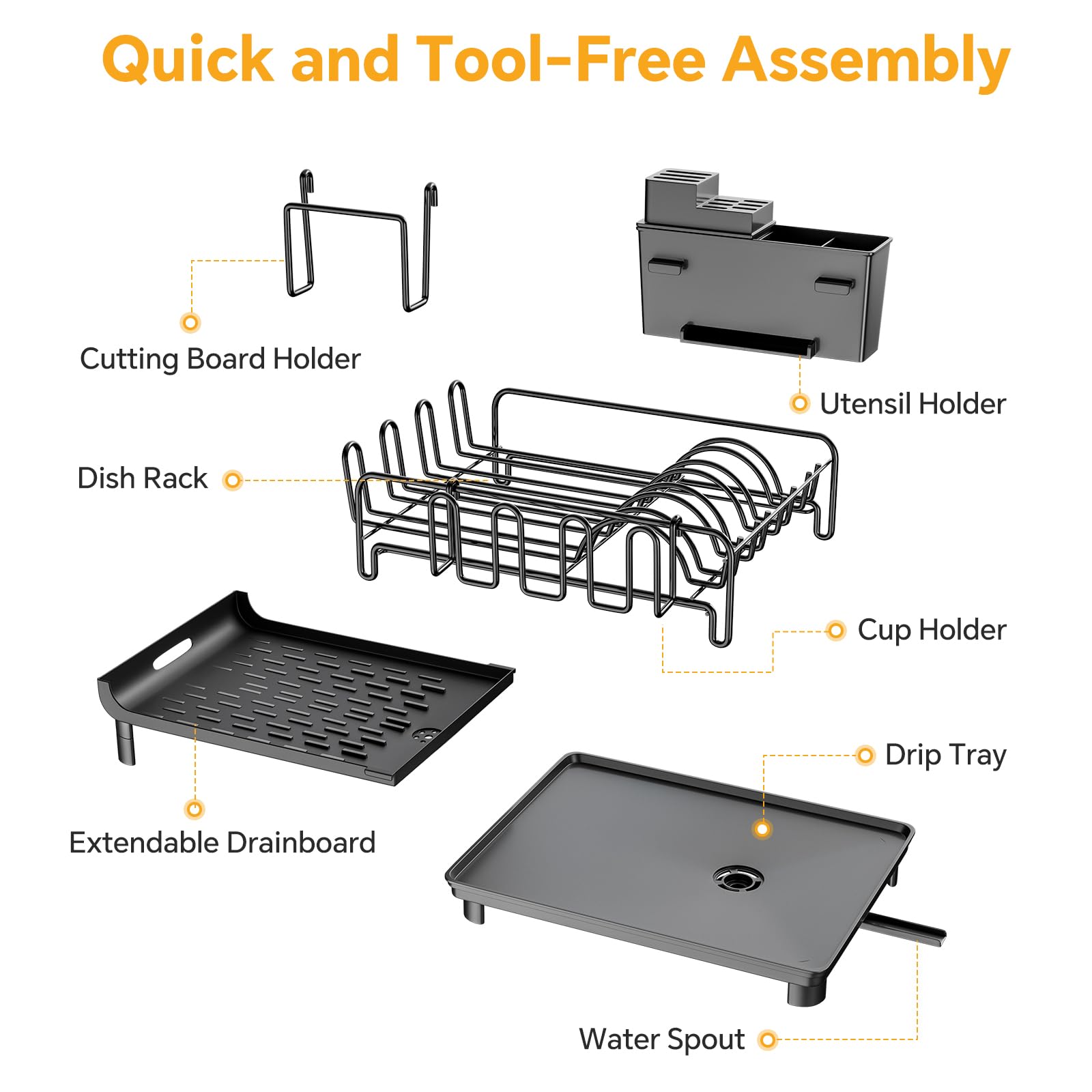 Simple Trending dish drying rack includes utensil holder for easy organization