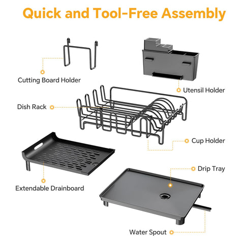 Simple Trending dish drying rack includes utensil holder for easy organization