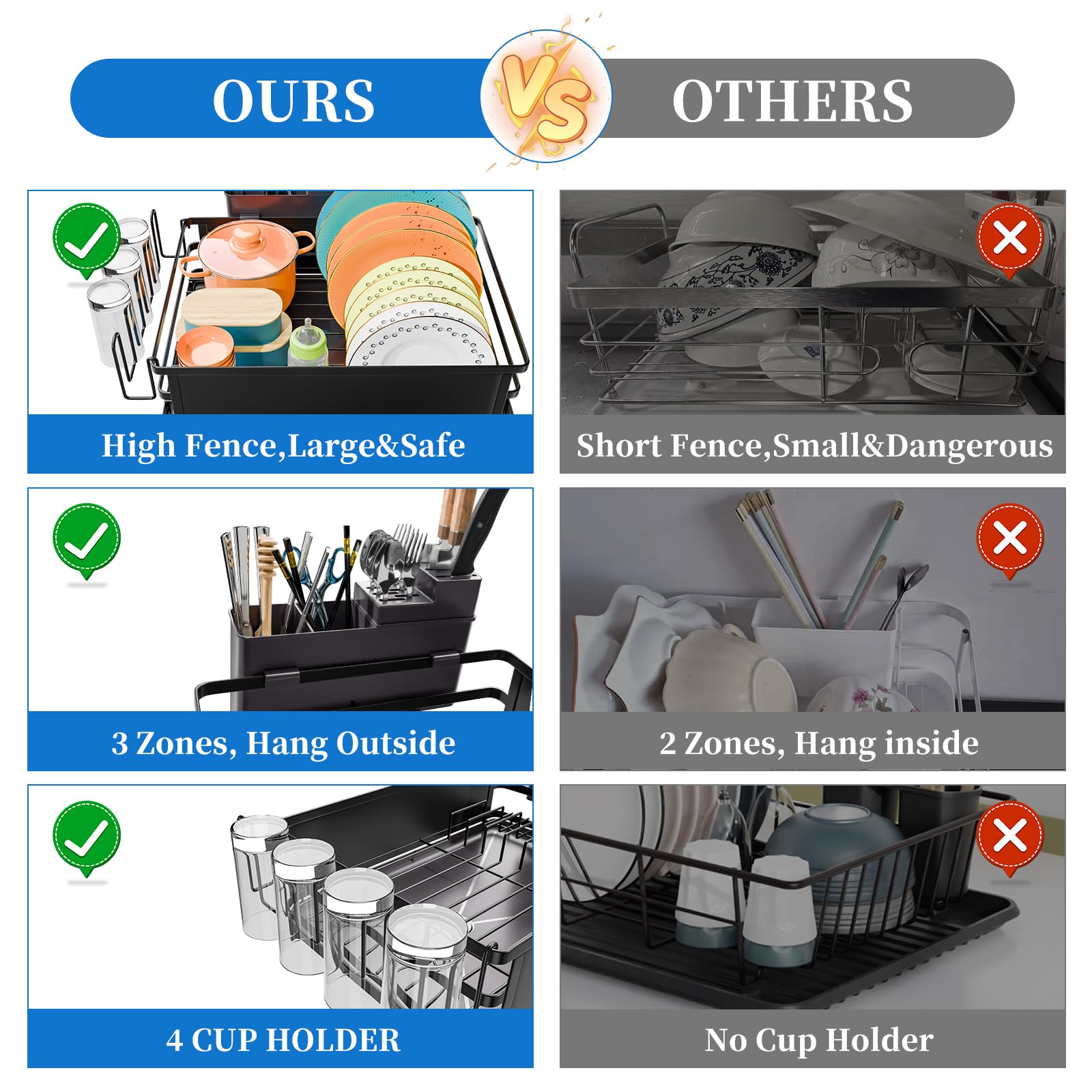 Simple Trending dish rack's steel frame supports heavy pots and pans securely.