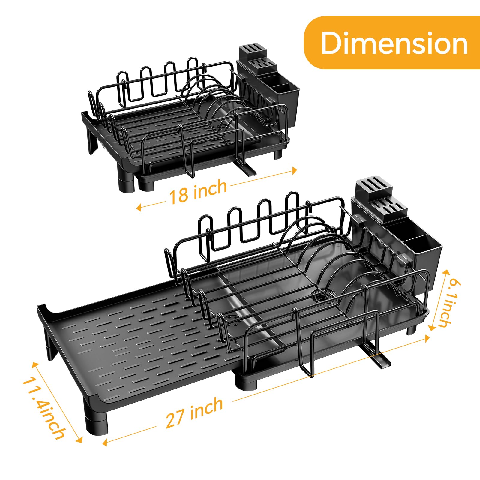 Simple Trending extendable dish drying rack with 360-degree spout directs water to sink