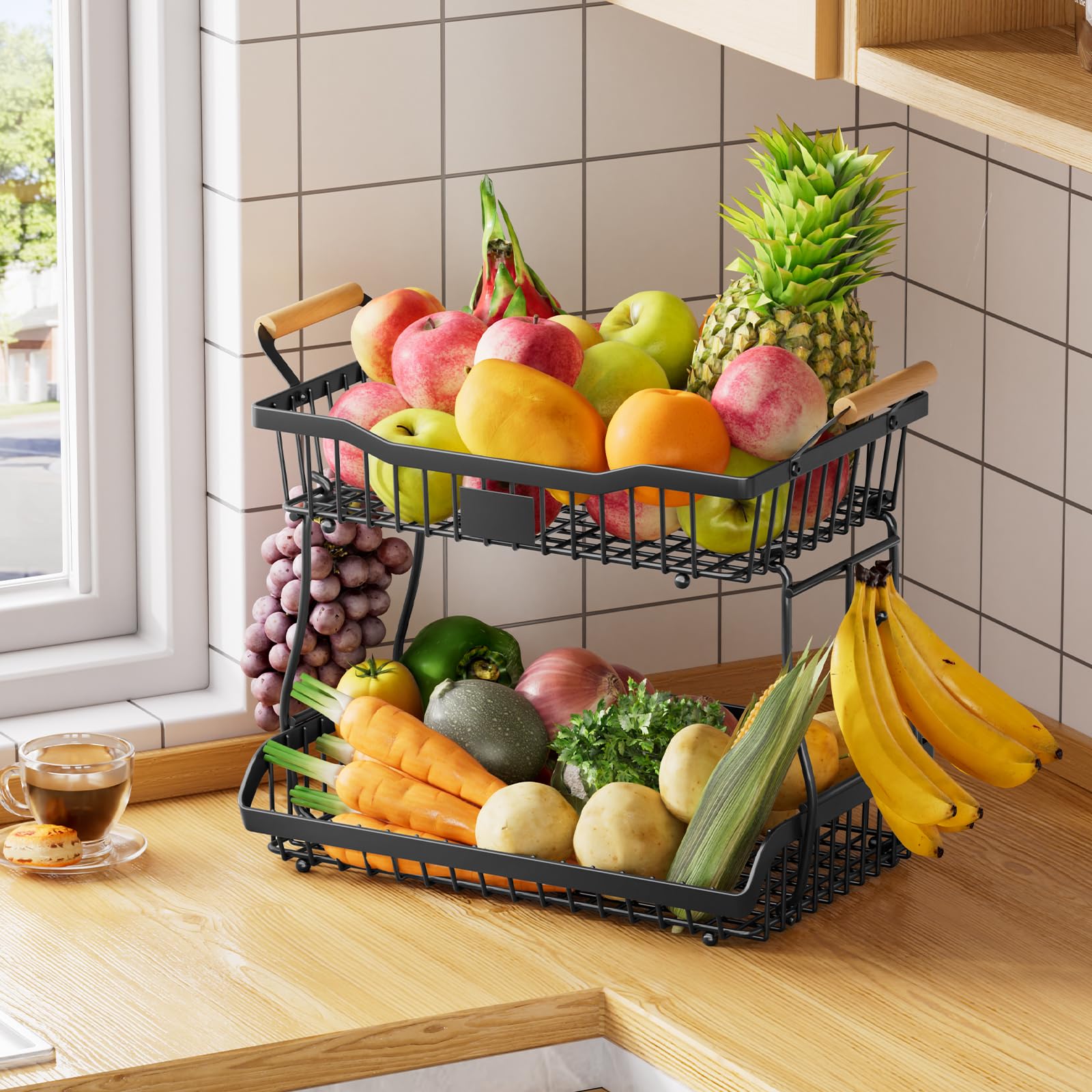 Simple Trending fruit basket banana hooks secure bananas and prevent bruising on the counter.