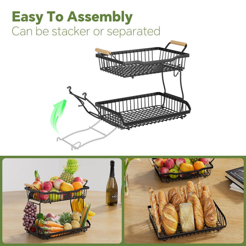 Simple Trending fruit basket countertop organization showing fruits, vegetables, and snacks neatly stored.