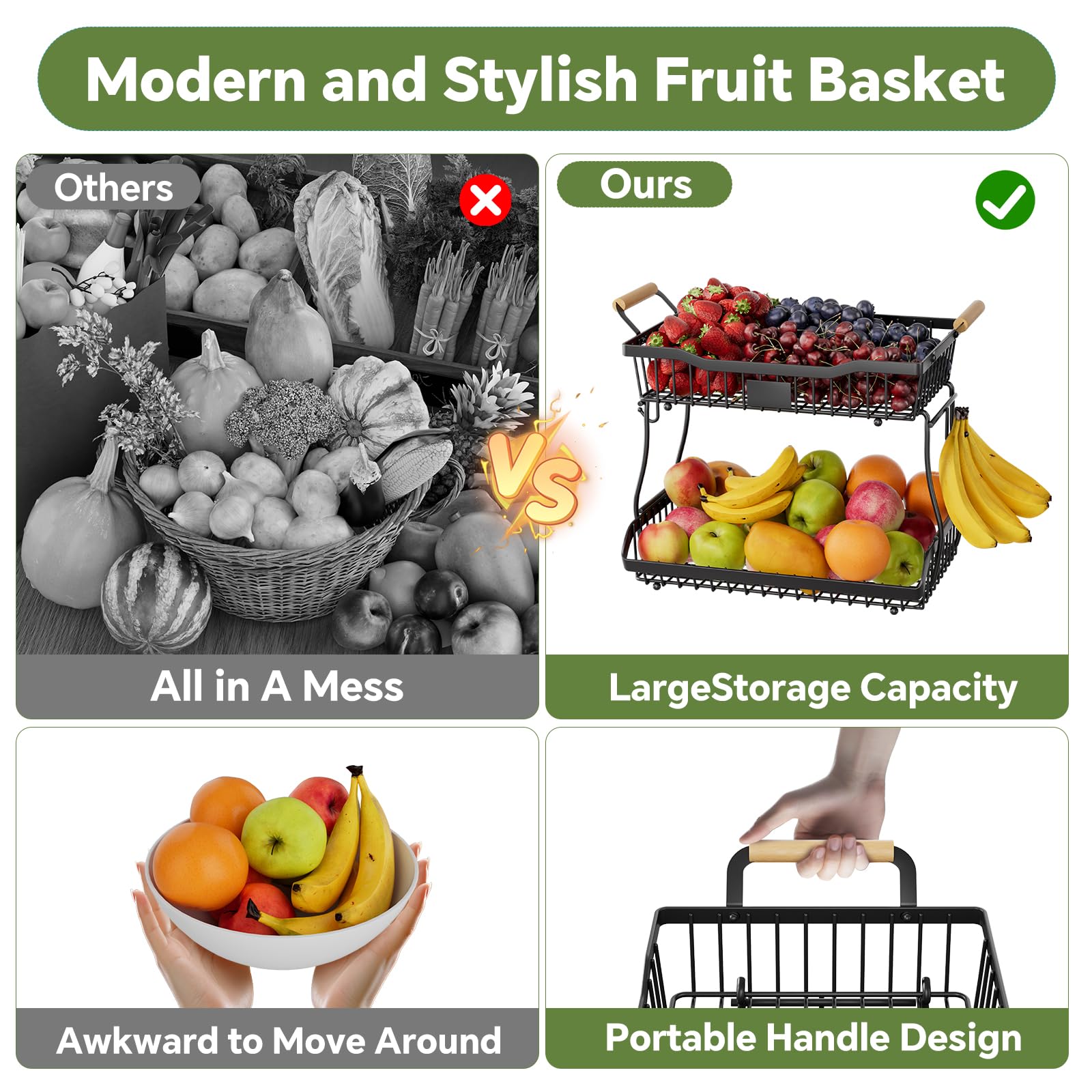 Simple Trending fruit basket ventilated open design promotes freshness with improved air circulation.