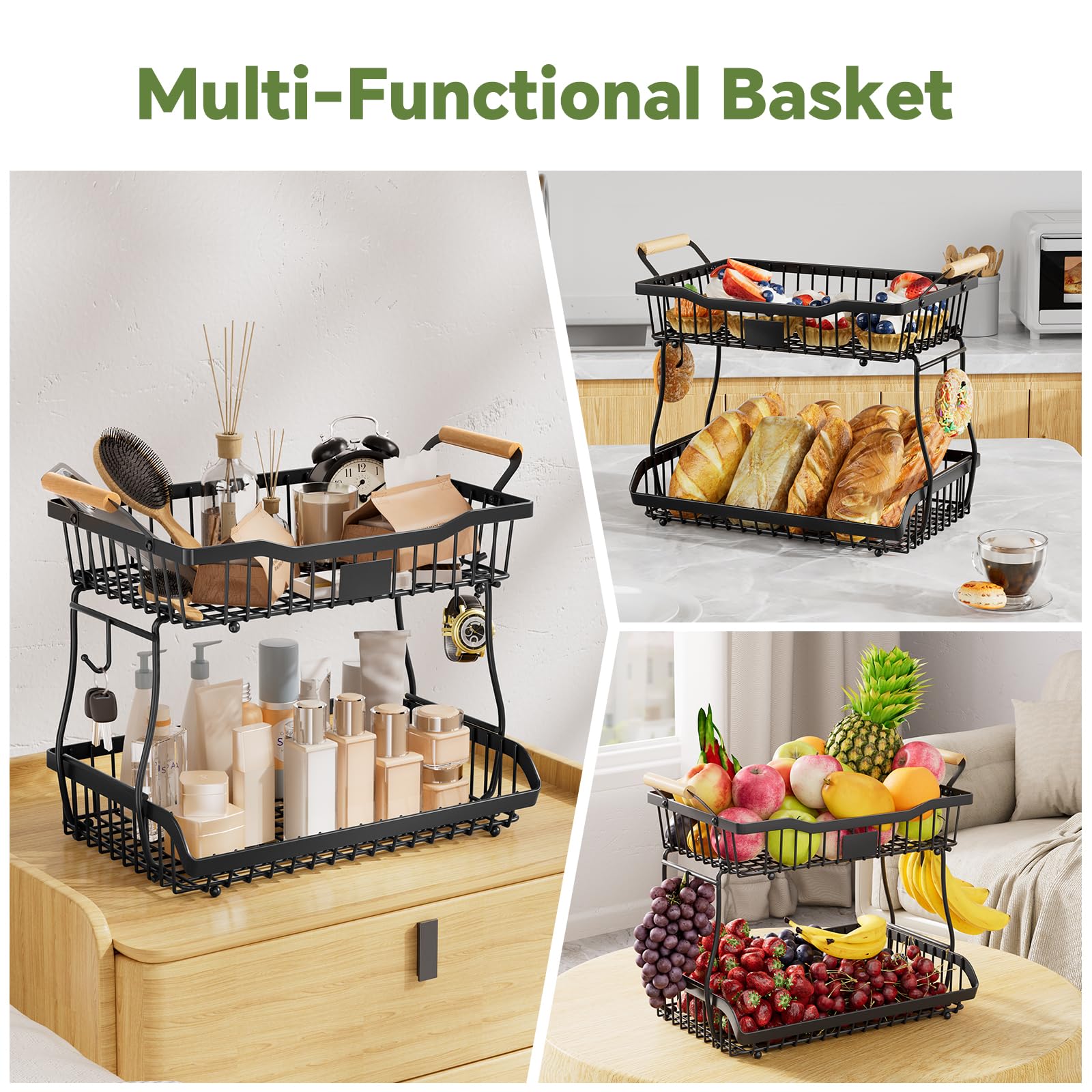 Simple Trending fruit basket wooden handles enable easy portability between rooms.