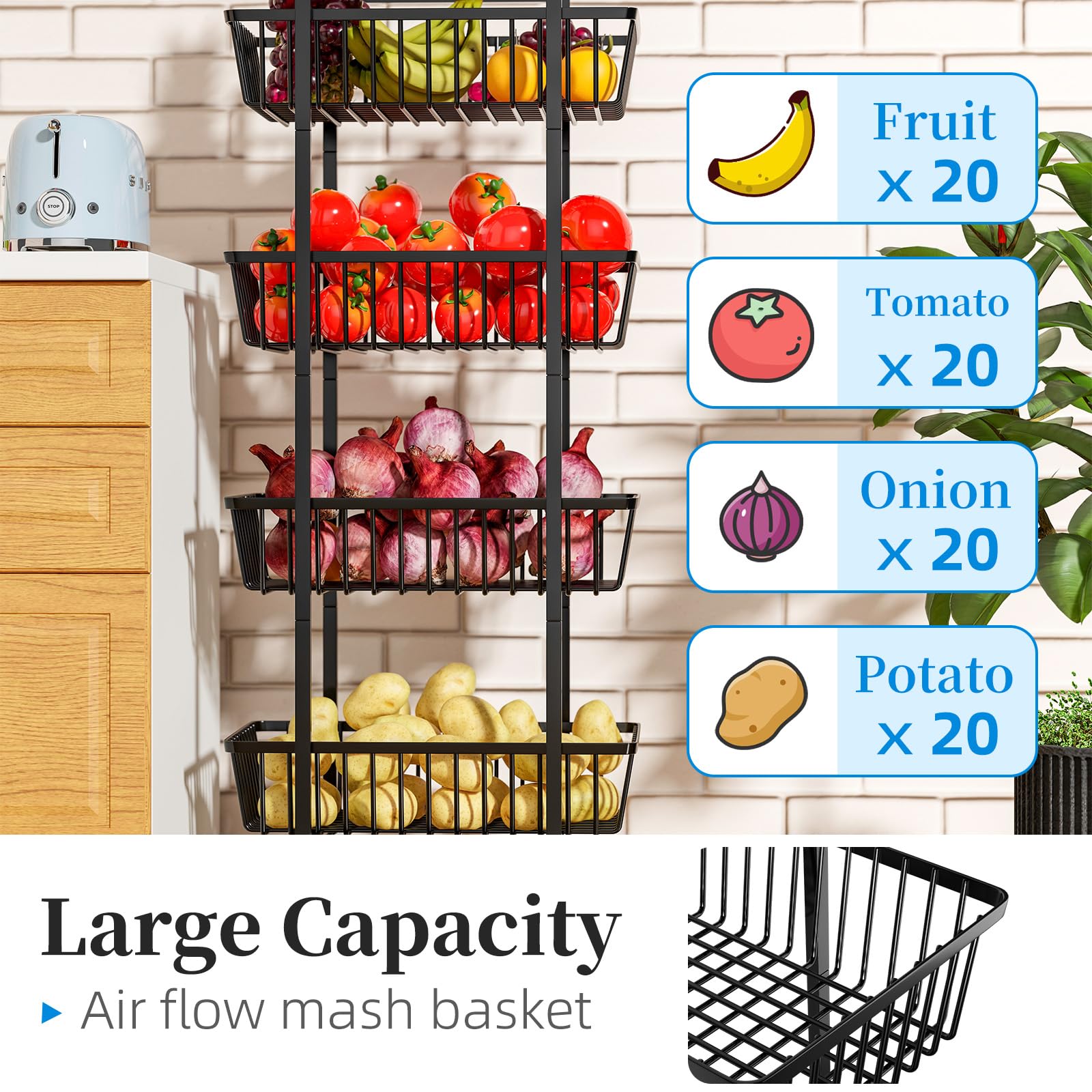 Simple Trending metal wire construction provides a durable kitchen storage frame.