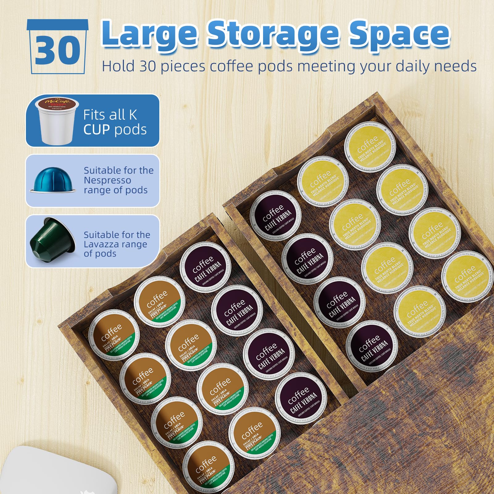 Simple Trending sturdy wood construction supports a coffee maker securely.