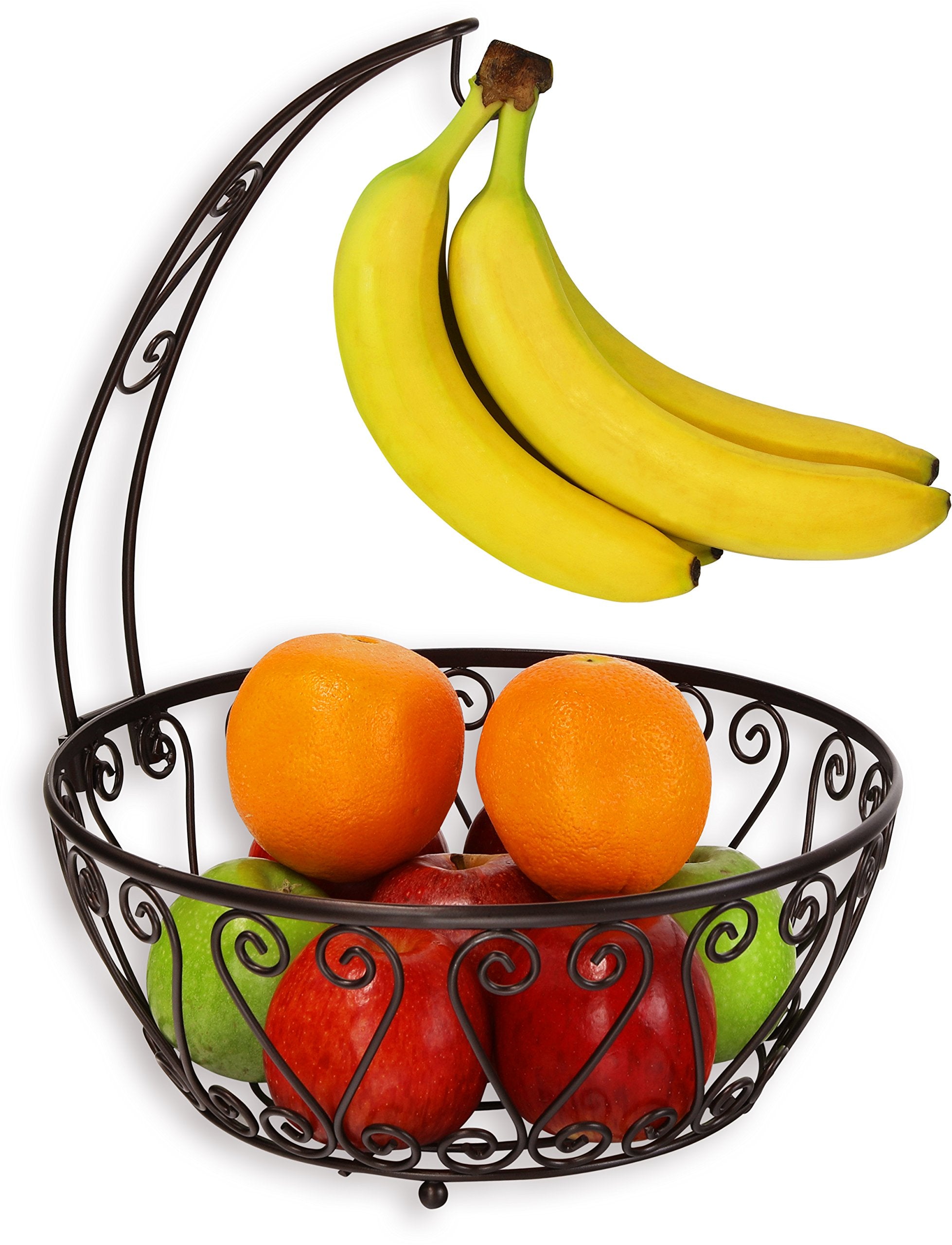 Simple Houseware fruit basket bowl on countertop showing 12.5"W x 12"D footprint for varied fruits