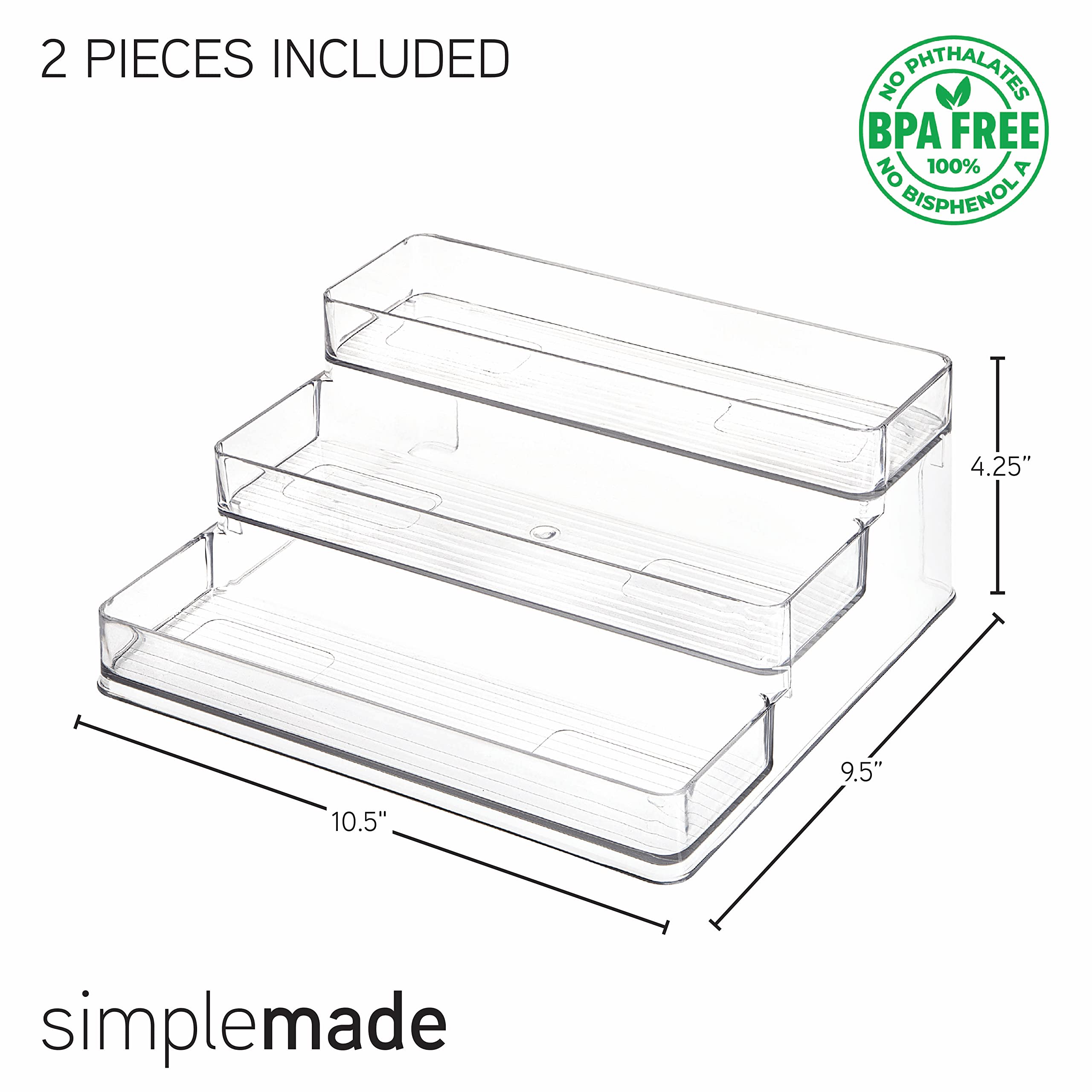 SIMPLEMADE 3-Tier Spice Rack clear material enhances pantry visibility.