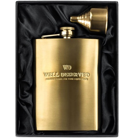 Simpler Life 8oz gold flask with funnel for elegant on-the-go use