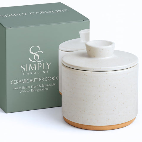 Simply Caroline butter crock showing large 3-stick capacity