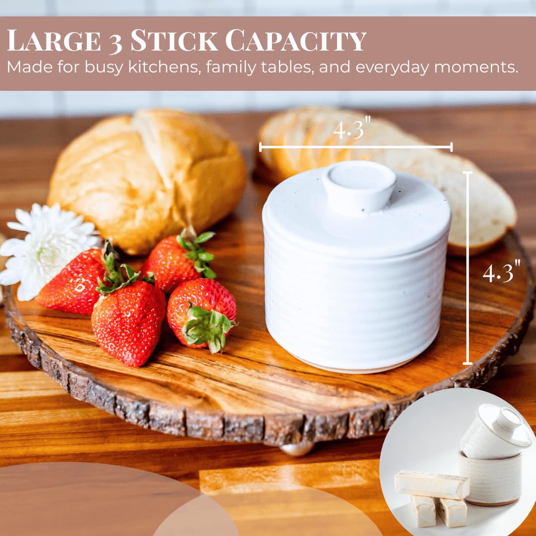 Simply Caroline butter crock on countertop with bread for easy spreading