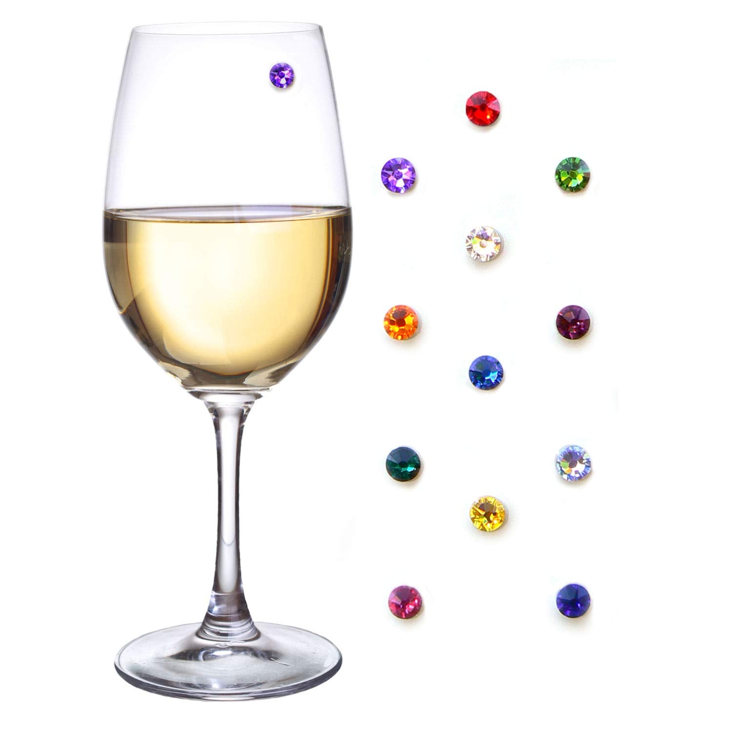 Simply Charmed crystal magnetic wine charms set 12 on glasses helps guests identify their drinks easily.