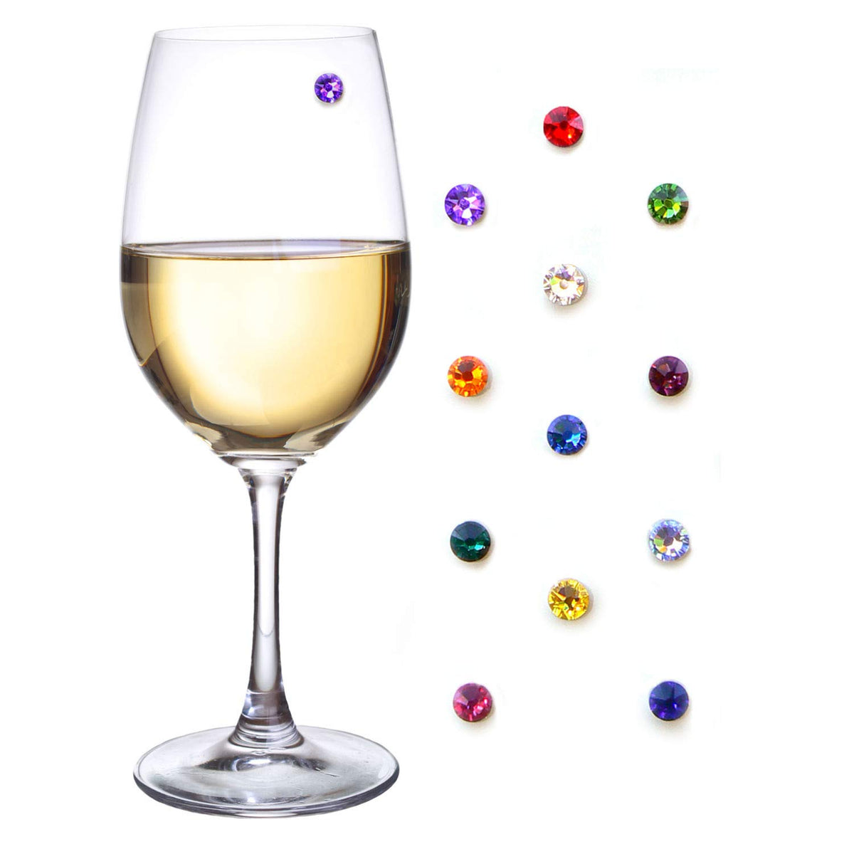 Simply Charmed crystal magnetic wine charms set 12 on glasses helps guests identify their drinks easily.