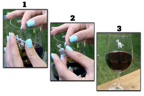 Simply Charmed magnet charms on a stemmed glass for clear drink identification