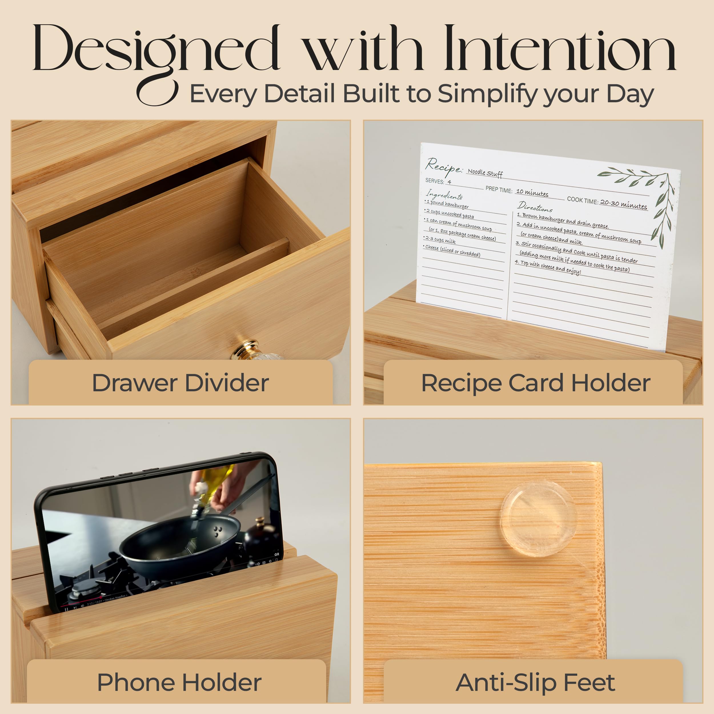 Simply Daisy bamboo box with elegant knob for stylish recipe storage