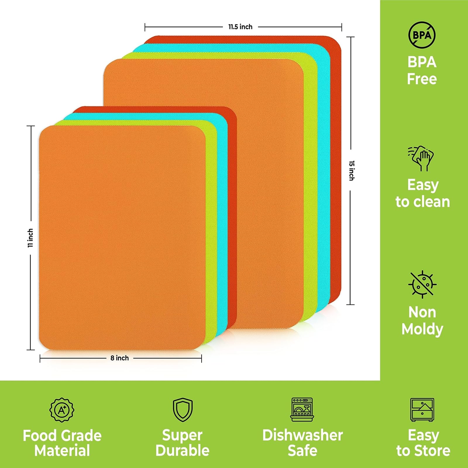Dishwasher-safe Simply Genius mats staying clean and odor-free after a busy prep session.