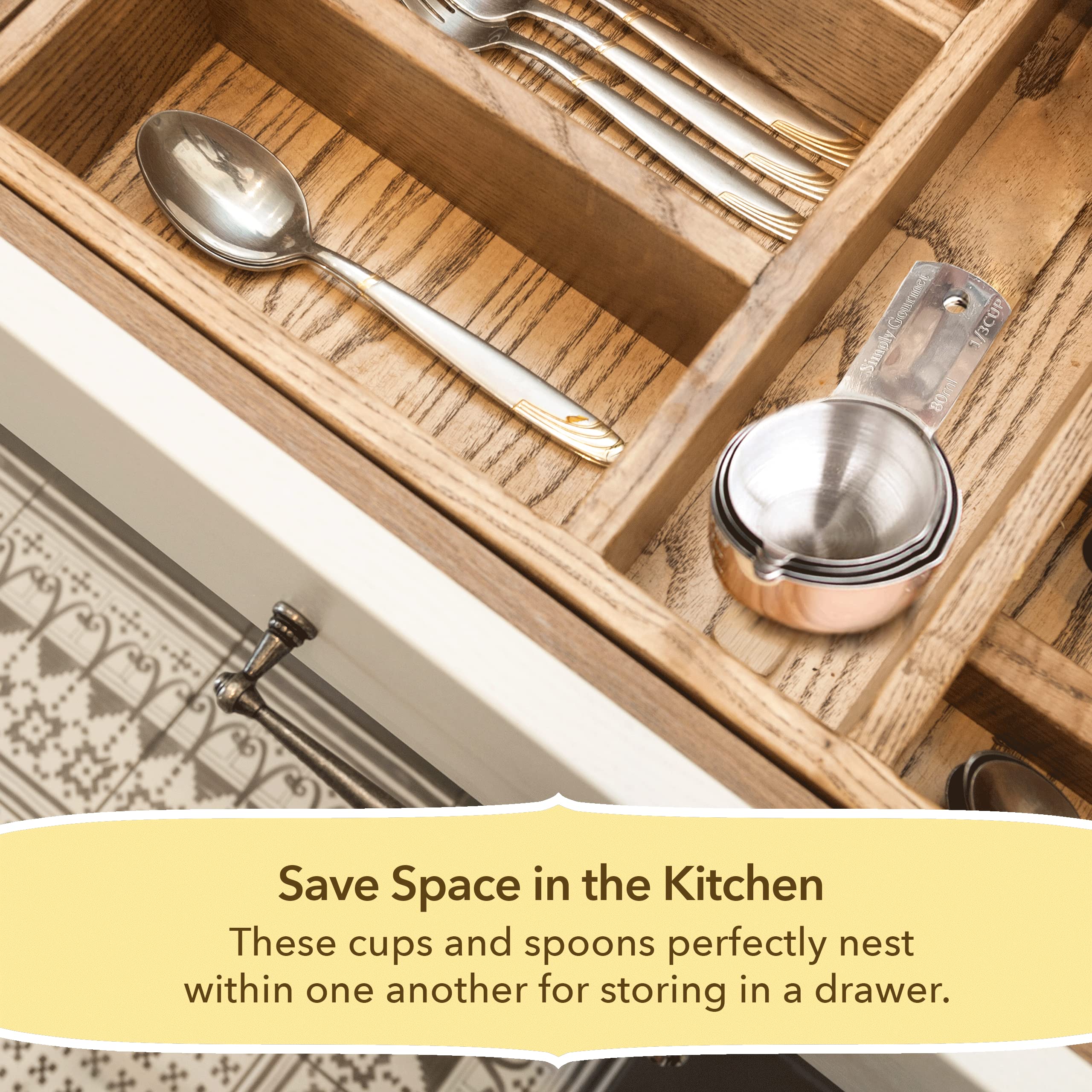 Simply Gourmet dishwasher-safe measuring cups simplify cleanup after cooking.